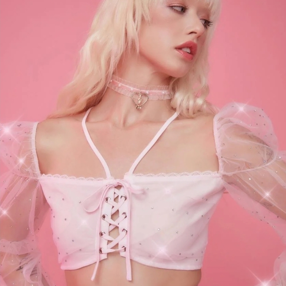 Sugar Thrillz Light Pink Lace-Up Top
